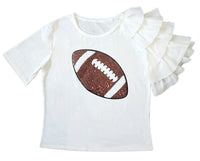 White Sequin Football Ruffle Sleeve Shirt