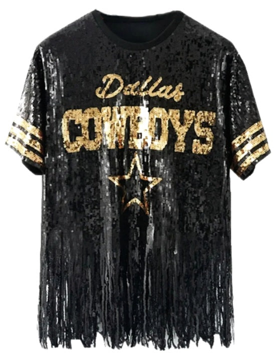 Dallas Cowboys Black Sequin Fringed Shirt