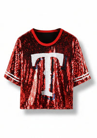 Texas Rangers Red Sequin Baseball Shirt