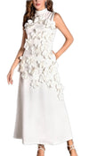 White 3D Flower Sleeveless Maxi Dress