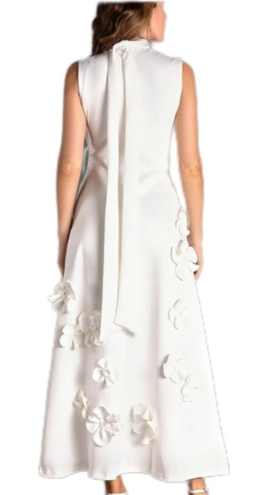 White 3D Flower Sleeveless Maxi Dress