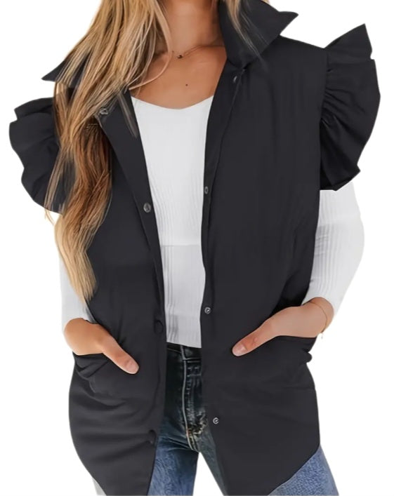 Black Ruffle Sleeve Puffer Vest