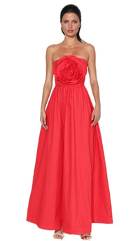 Red 3D Flower Halter Maxi Dress