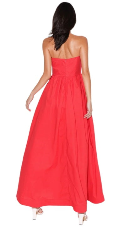 Red 3D Flower Halter Maxi Dress