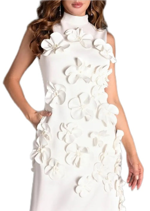 White 3D Flower Sleeveless Maxi Dress