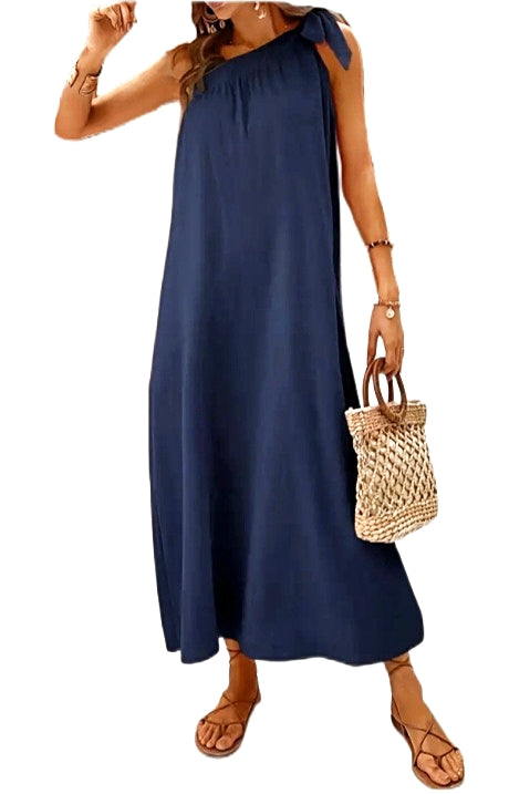 Navy One Shoulder Maxi Dress