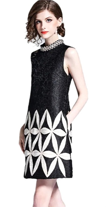 Black and White Sleeveless Mini Dress