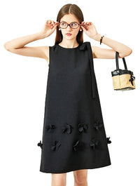 Black 3D Flower Sleeveless Knee Length Dress