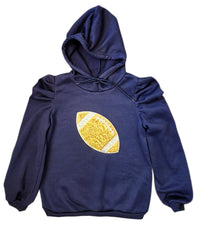 Navy Puffy Sleeve Gold Sequin Football Sweatshirt