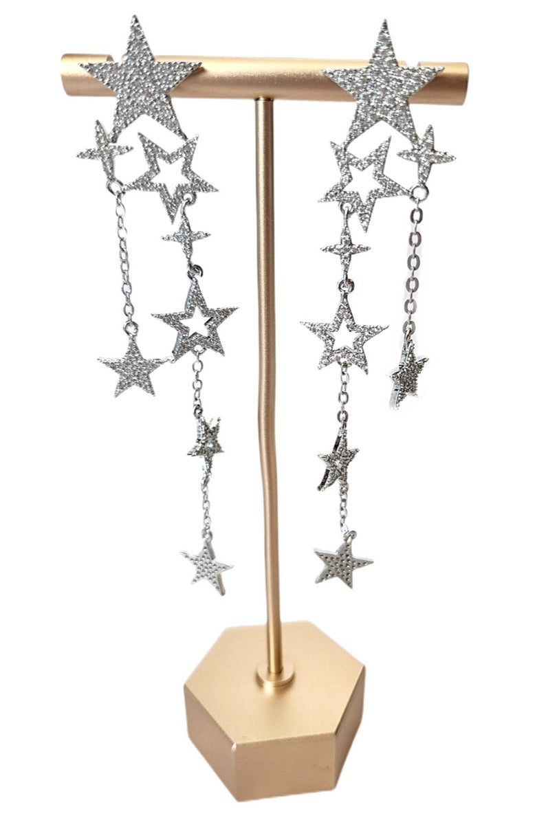 Silver Star Drop Earrings