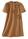 Tan 3D Spiral Flower Mini Dress