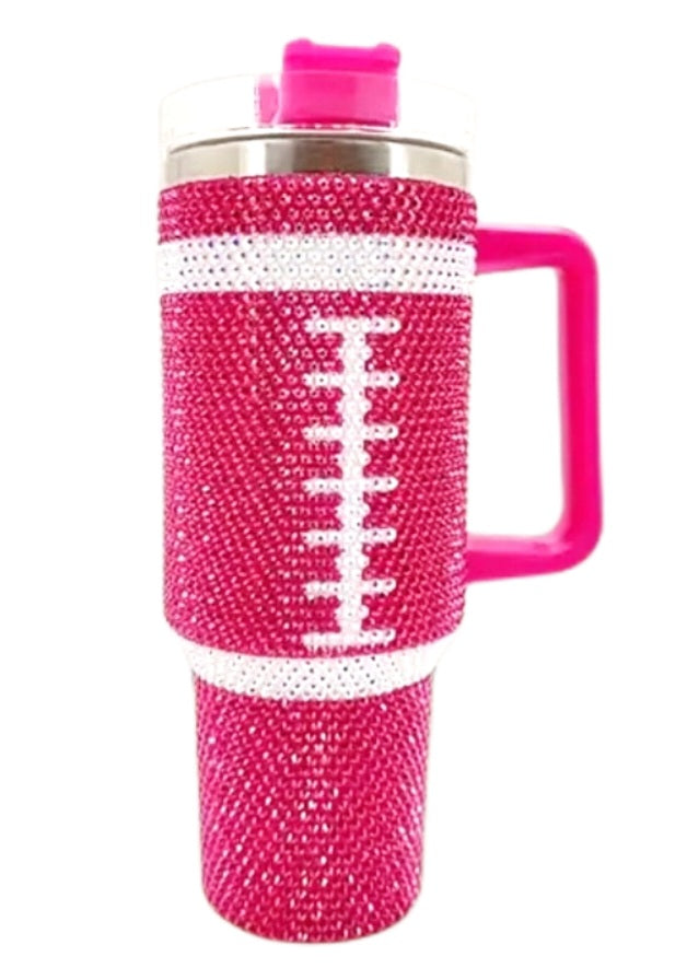 Hot Pink Sequin Football Tumbler - 40 oz