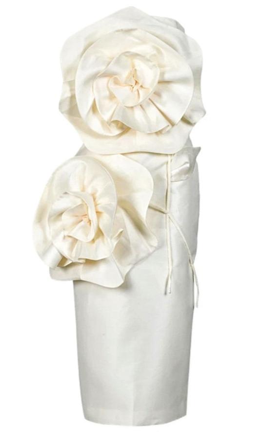 Cream 3D Flower Dress