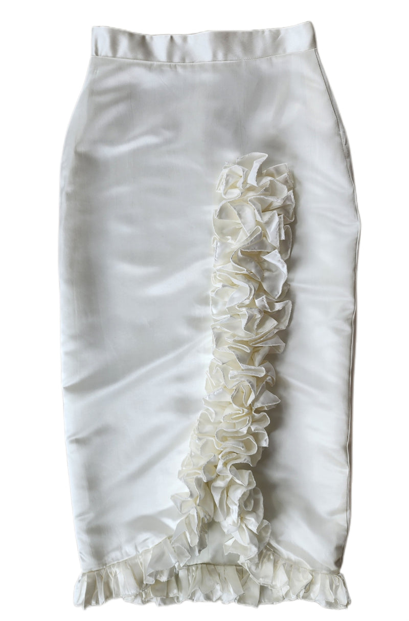 Ivory Satin Long Ruffle Skirt