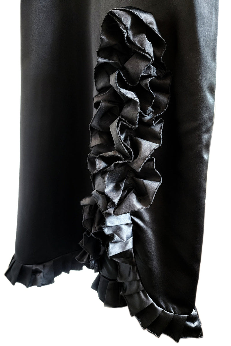 Black Satin Long Ruffle Skirt