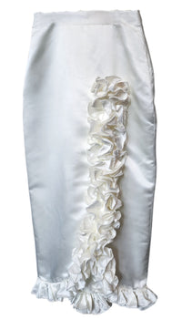 Ivory Satin Long Ruffle Skirt