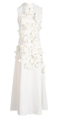 White 3D Flower Sleeveless Maxi Dress