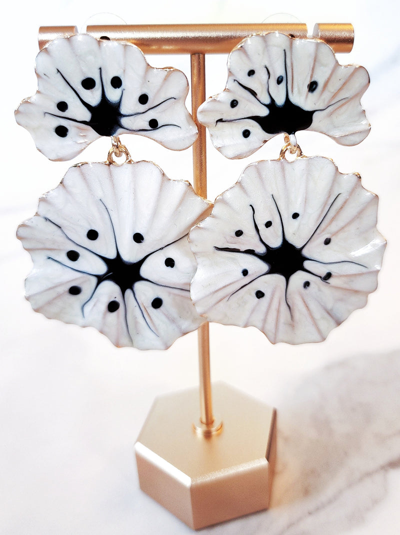 Black and White Flower Earrings