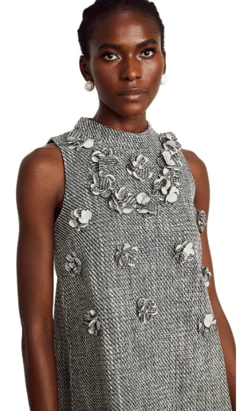 Gray Sleeveless 3D Flower Dress