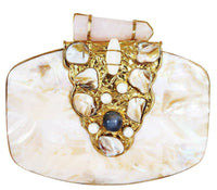 Gold and White Mother of Pearl Stone Embellished Clutch