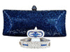 Navy Blue Crystal Clutch Purse, Sterling Silver Sapphire Modern Ring and Art Deco Bracelet