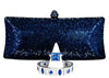 Navy Blue Crystal Clutch, Sterling Silver Sapphire Ring and Bracelet