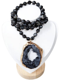 Black and Gold Geode Slice Necklace