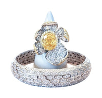 Sterling Silver Yellow Flower Ring and  Diamond Cuff Bracelet