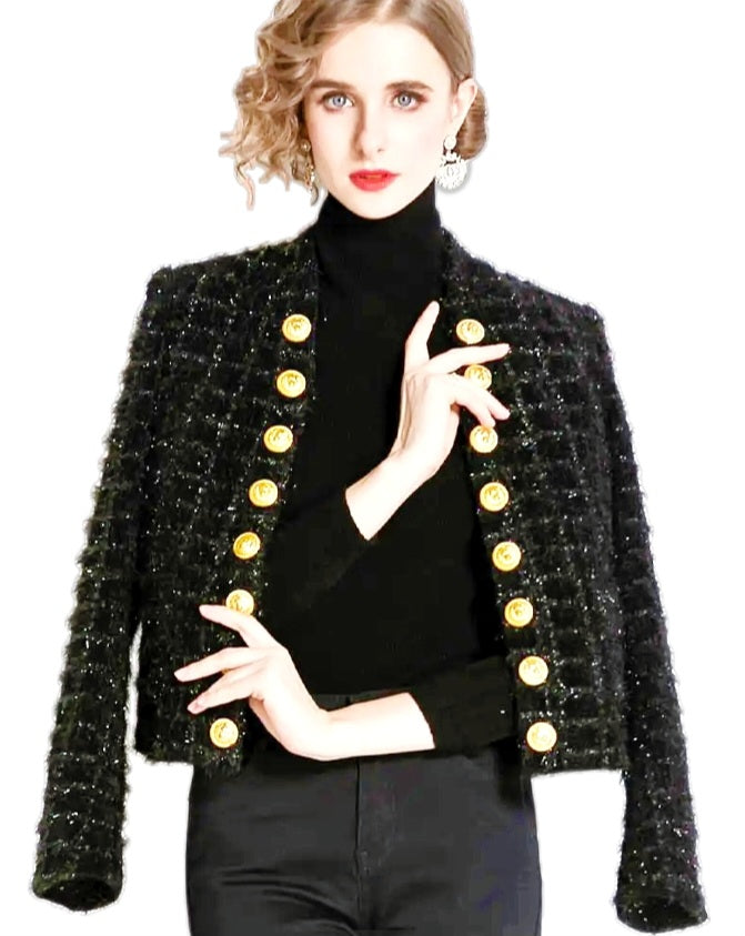 Black Retro Gold Buttoned Jacket