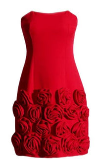 Red Strapless 3D Flower Mini Dress