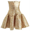 Gold Jacquard Strapless Party Dress