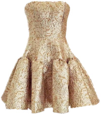 Gold Jacquard Strapless Party Dress