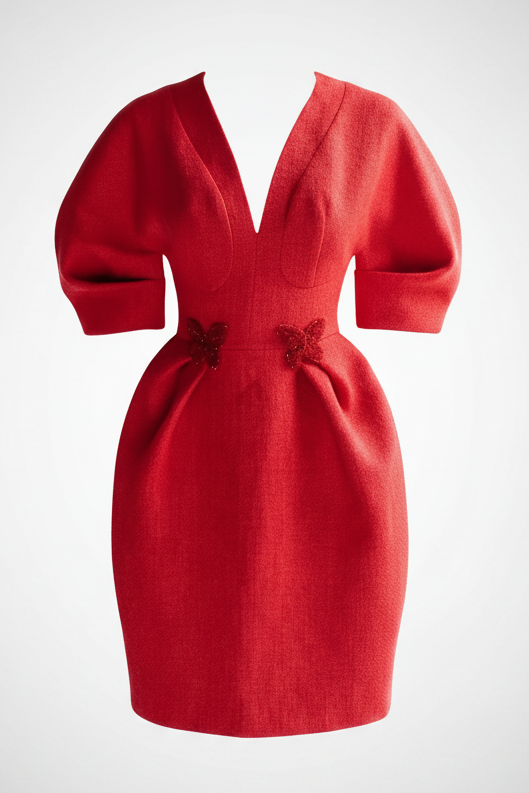 Red Butterfly Applique Dress