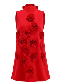 Red 3D Flower Shift Mini Dress