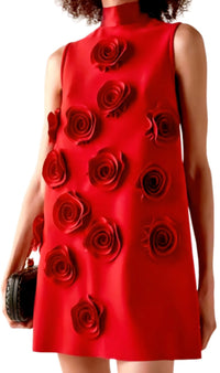 Red 3D Flower Shift Mini Dress