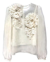 Ivory 3D Flower Translucent Blouse
