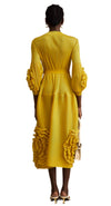 Yellow Long Sleeve 3D Flower Dress