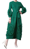 Green Long Sleeve 3D Flower Dress