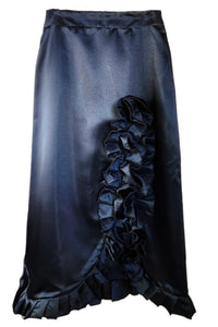 Black Satin Long Ruffle Skirt