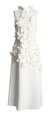 White 3D Flower Sleeveless Maxi Dress