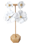 White Double Flower Dangle Earrings