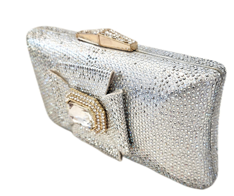 Silver Jeweled Bow Clutch