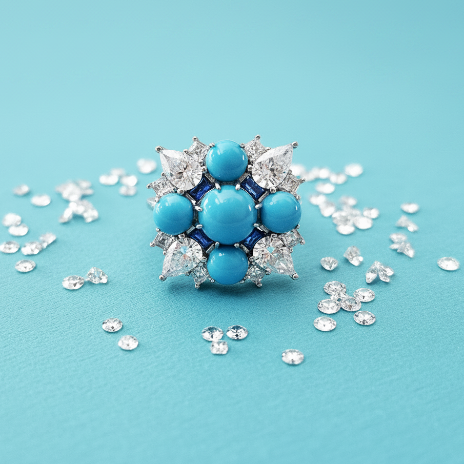 Sterling Silver Turquoise Diamond Ring