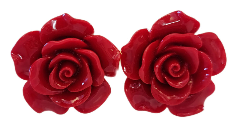 Red 3D Flower Earrings