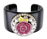 Black Cuff with Pink Flower