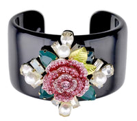 Black Cuff with Pink Flower
