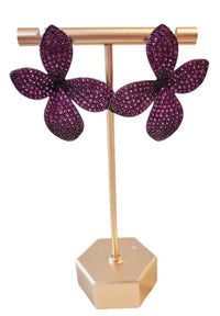 Fushia Crystal Flower Earrings