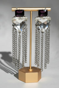Crystal Silver and Purple Fringe Drop Earrings