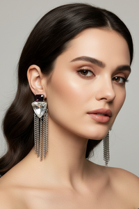 Crystal Silver and Purple Fringe Drop Earrings