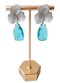 Silver and Blue 3 Leaf Clover Earrings